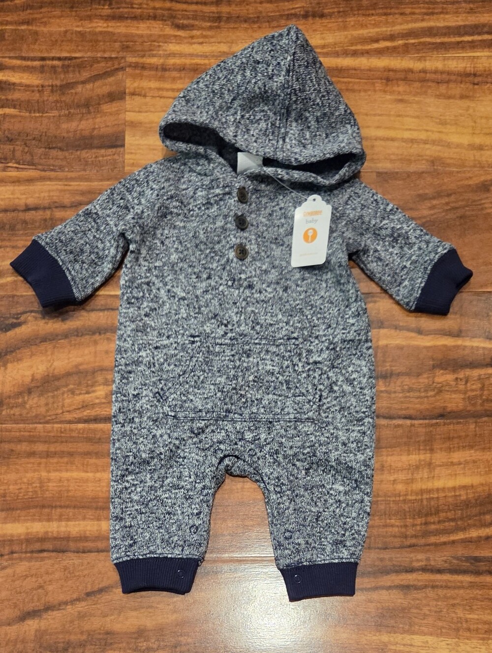 Gymboree NWT 0-3 Months Heathered Navy Hooded One-Piece Romper